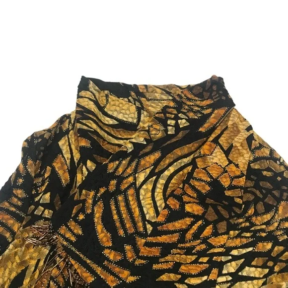 Retro Abstract Print Drape Jacket/Kimono Jacket/Abstract Metallic Open Front - Picture 4 of 16